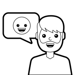 man with smile emoticon in speech bubble vector illustration line design