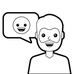 man with smile emoticon in speech bubble vector illustration line design