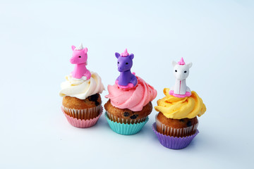 Unicorn cupcakes for a party, birthday or baby shower. bakery dessert concept