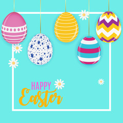 Happy Easter Cute Background with Eggs. Vector Illustration
