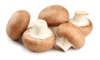 Fresh champignon mushrooms isolated on white background