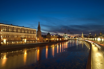 Evening view of the Sofiyskaya and the Kremlin embankments in Moscow, Russia