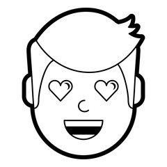 man character in love emotion with hearts as eyes vector illustration