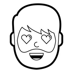 man character in love emotion with hearts as eyes vector illustration