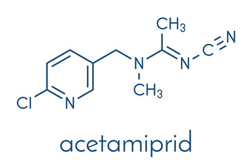 Acetamiprid insecticide molecule (neonicotinoid class). Skeletal formula.