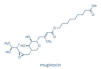 Mupirocin (pseudomonic acid) antibiotic drug molecule. Used topically against gram-positive bacteria. Skeletal formula.