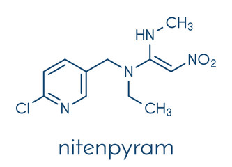 Nitenpyram insecticide molecule (neonicotinoid class). Skeletal formula.