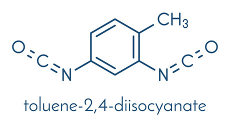 Toluene diisocyanate (TDI, 2,4-TDI) polyurethane building block molecule. May be a carcinogen. Skeletal formula.