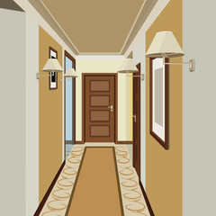 Corridor interior background. Design of old corridor. Hallway illustration.