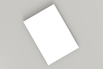 Stack of white blank A4 paper on gray background. High resolution 3d render. Personal branding mockup template. Soft shadow. Top view.