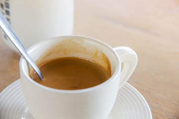 Coffee brake set,cups of coffee espresso with spoons on the table