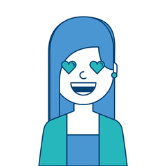 Obraz premium happy girl with her smiling face and heart shape eyes illustration blue and green design