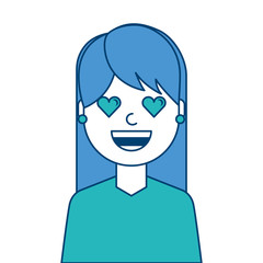 happy girl with her smiling face and heart shape eyes illustration blue and green design