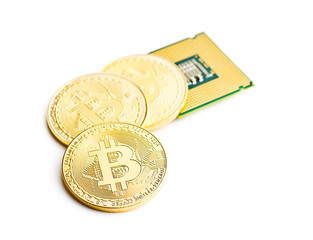 Golden bitcoins and CPU.