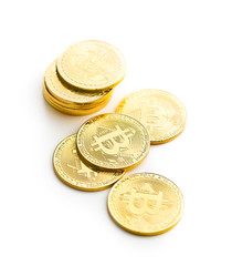 Golden bitcoins. Cryptocurrency.