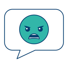 speech bubble angry emoticon face vector illustration blue and green design
