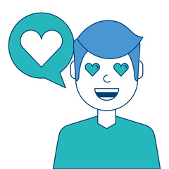 man with love heart in speech bubble vector illustration blue and green design