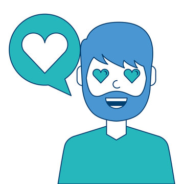man with love heart in speech bubble vector illustration blue and green design