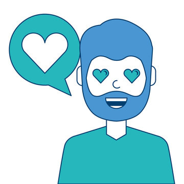 man with love heart in speech bubble vector illustration blue and green design
