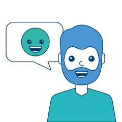 man with smile emoticon in speech bubble vector illustration blue and green design
