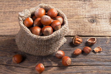 Hazelnuts in sack