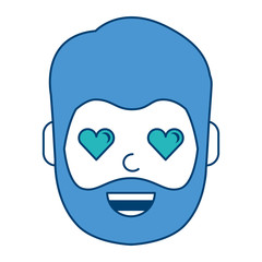 man character in love emotion with hearts as eyes vector illustration blue and green design