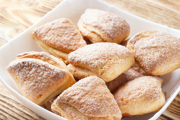 Homemade patties with sugar powder