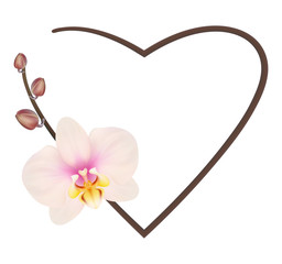 Realistic light pink orchid frame, heart.
