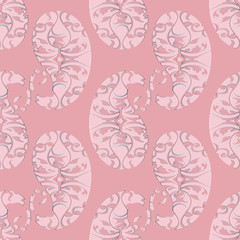 Paisleys seamless pattern. Abstract pink floral background wallpaper. Vintage ornaments with 3d ornamental paisley flowers.  Vector repeat elegance monochrome texture for cloth, fabric, textile, print