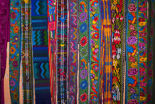 Handmade traditional guatemalan design, Colorful fabric worked by hand in Guatemala, Central America, Mayan details, typical costume.