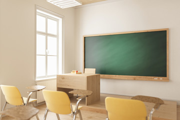 Teacher's Table and the Blackboard with Selective Focus