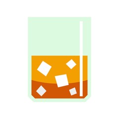 Glass of scotch whiskey and ice icon, flat style