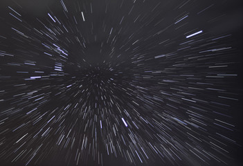Stars explosion galaxy, night stars trails sky. Night landscape in long exposure. Deep magnetic...