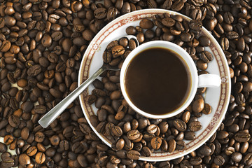  coffee beans  grains and cup