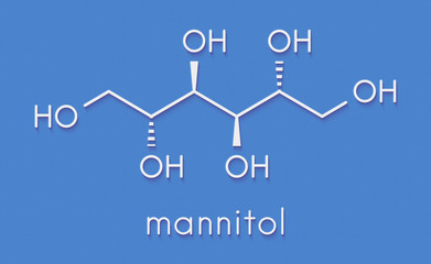Mannitol (mannite, manna sugar) molecule. Used as sweetener, drug, etc. Skeletal formula.