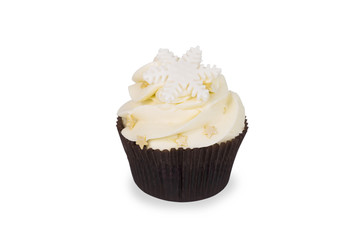 Chocolate cupcake with cream. Isolated on white background