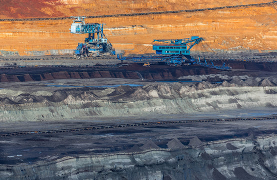 coal mine, opencast mining and blue mining machinery