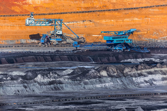 coal mine, opencast mining and blue mining machinery