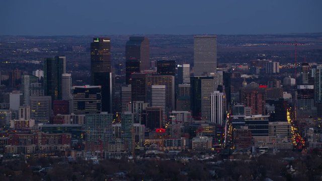 Denver, Colorado circa-2017, Aerial view of downtown Denver at dusk