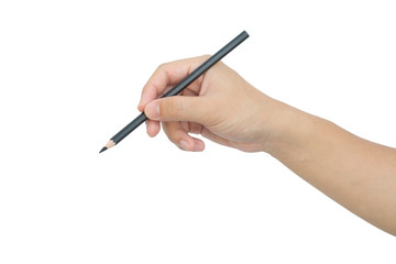 man's hand with the pencil isolated on white background with clipping path