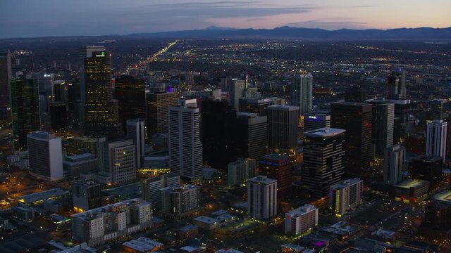 Denver, Colorado circa-2017, Aerial view of downtown Denver at night