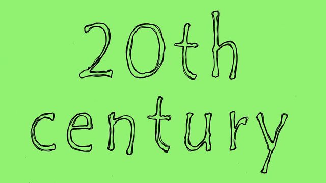 seamless looping word 20th century . animated text written in pencil on a green screen