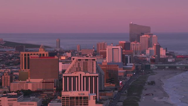 Atlantic City, New Jersey circa-2017, Aerial view of Atlantic City and Jersey Shore.   Shot with Cineflex and RED Epic-W Helium. 
