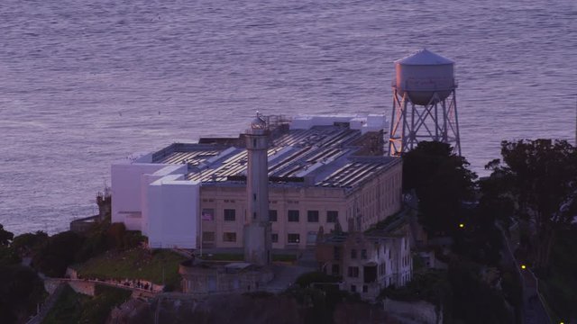 San Francisco, California circa-2017, Closeup aerial view of Alcatraz Island