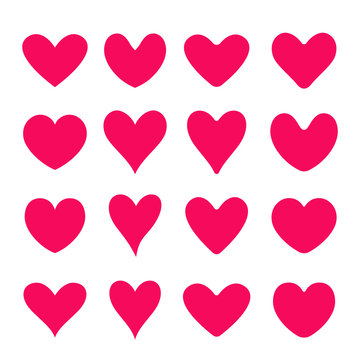 Set of red vector hearts. Flat style.