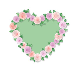 Heart frame decorated with roses. Isolated on white.