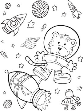Outer Space Astronaut Rocket Vector Illustration Art