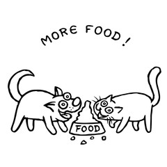 dog and cat eat together with one bowl. vector illustration