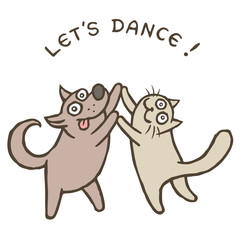 cartoon dog and cat dancers. vector illustration
