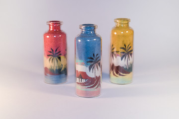 Souvenir, sand drawings inside glass containers, direct crafts of Natal-RN Brazil